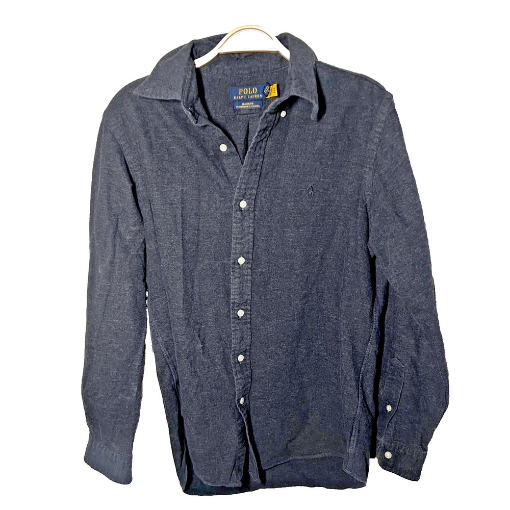 Polo‎ Ralph Lauren Flannel Button Up Shirt Mens Medium Gray Classic Performance